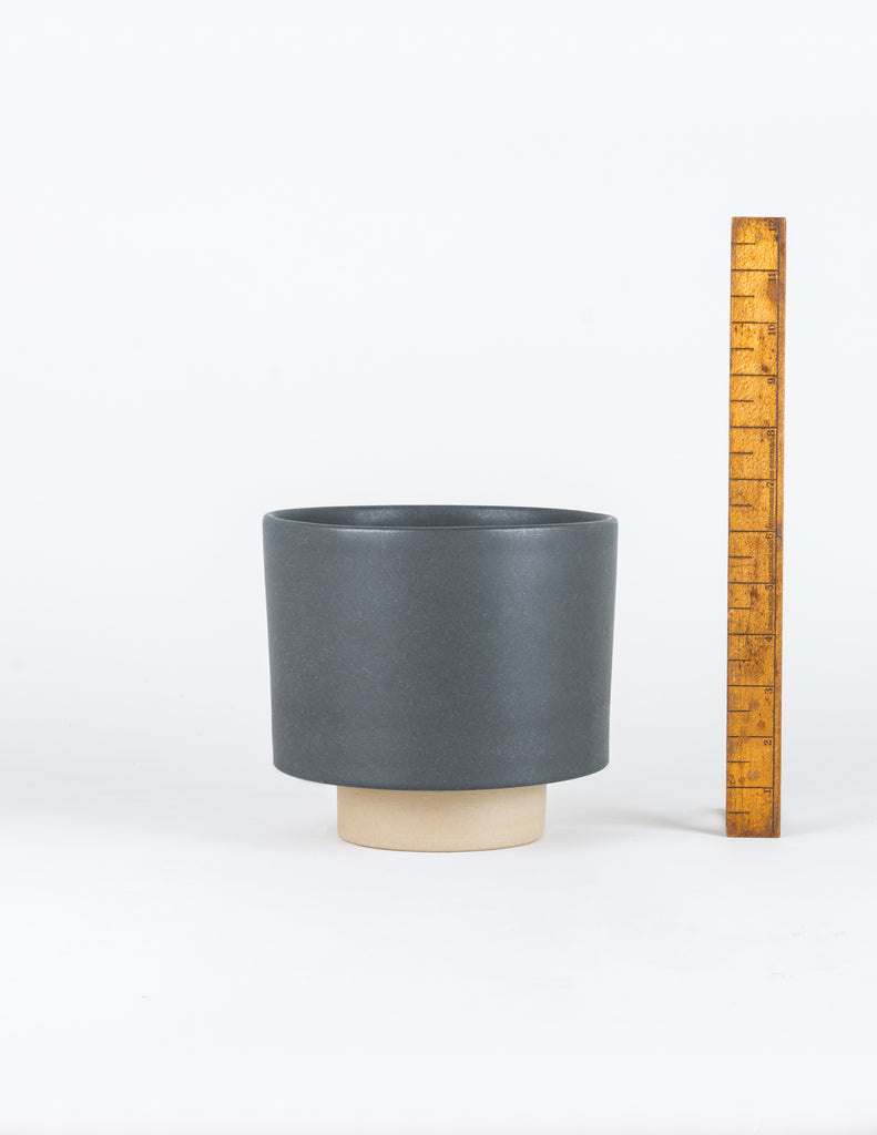 Large Charcoal Leo Planter next to wooden ruler measuring 6.5" height